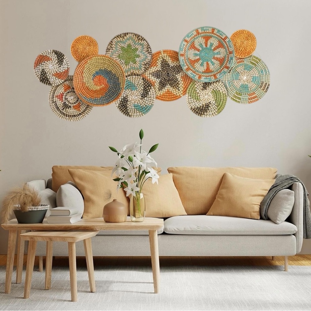 NEW West Elm 11-Piece Woven Wicker Rattan Colorful Boho Wall Hanging Baskets